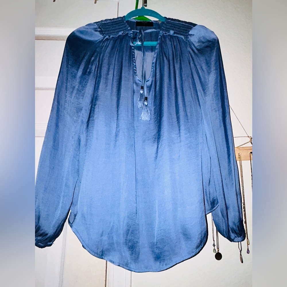 Tahari Blue Women's Blouse with Tassel Detail